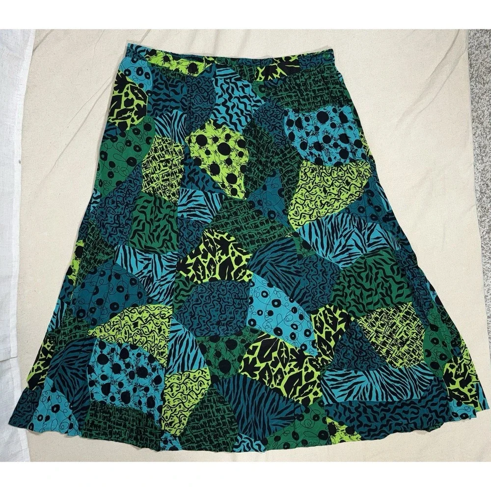 Vintage Diane Von Furstenberg 100% Silk Assets Green Maxi Skirt‎ Women's 2X
